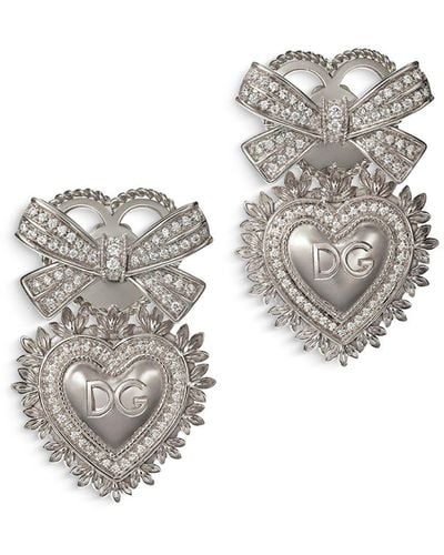 Dolce & Gabbana Devotion Earrings In White Gold With Diamonds - Metallic