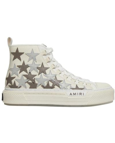 Amiri Stars Court Leather And Rubber-trimmed Appliquéd Canvas High-top Sneakers - Natural