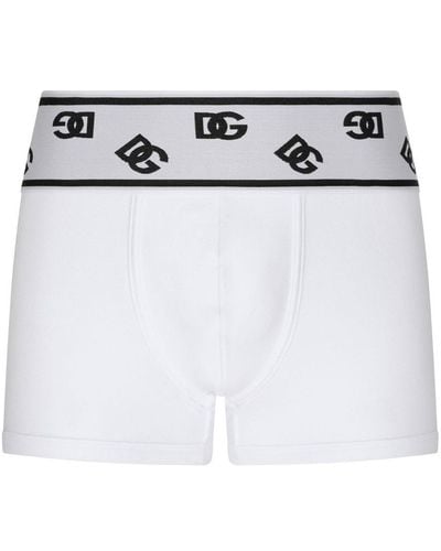 Dolce & Gabbana Fine-rib Cotton Boxers With Dg Logo - White
