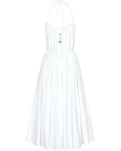 Dolce & Gabbana Midi Cotton Dress With Circle Skirt - White