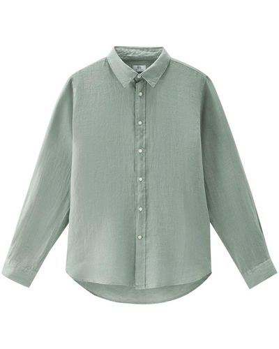 Woolrich Garment-Dyed Pure Linen Shirt - Blue
