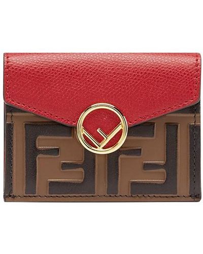 Fendi Micro Trifold Leather French Wallet - Red