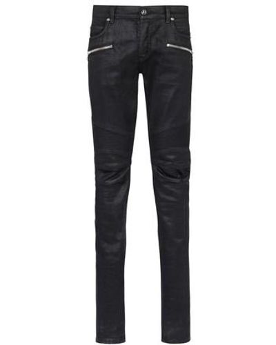 Balmain Slim Cut Ribbed Cotton Jeans - Black