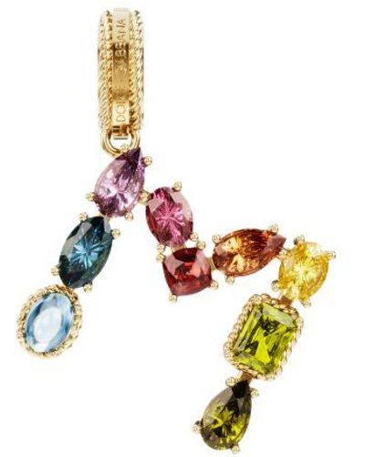 Dolce & Gabbana Rainbow Alphabet M 18 Kt Yellow Gold Charm With Multicolour Fine Gems - Metallic