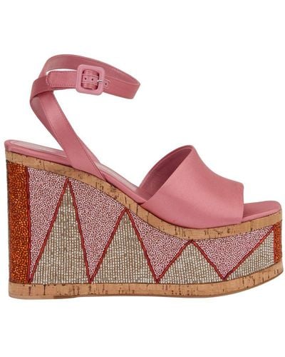 HAUS OF HONEY Bead Embellished Wedge Sandals - Pink