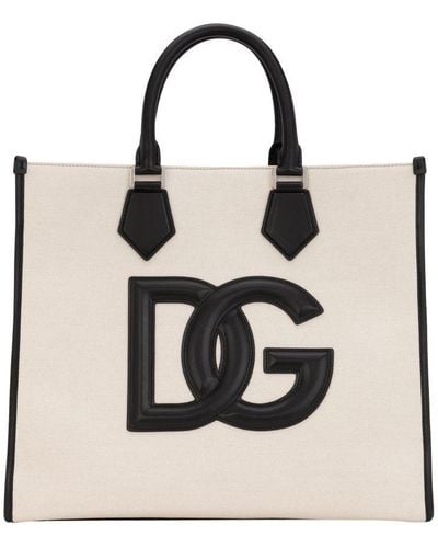 Dolce & Gabbana Canvas Shopper With Calfskin Nappa Details - Black