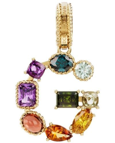 Dolce & Gabbana Rainbow Alphabet G 18 Kt Yellow Gold Charm With Multicolor Fine Gems - Metallic
