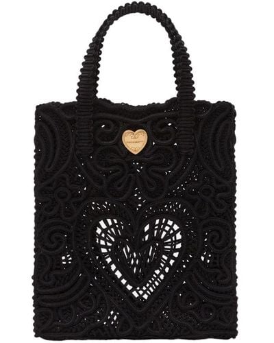 Dolce & Gabbana Small Cordonetto Lace Shopper - Black