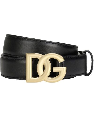 Dolce & Gabbana Calfskin Belt With Dg Logo - Black