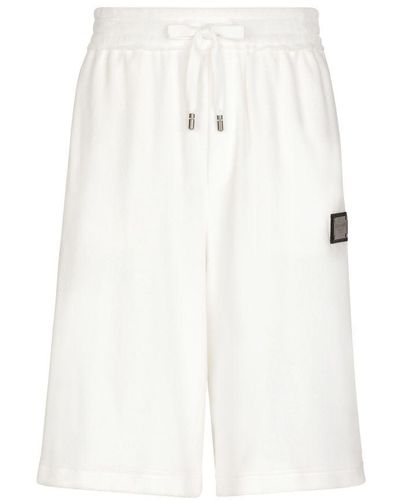 Dolce & Gabbana Jersey Sweat Shorts With Logo Plaque - White