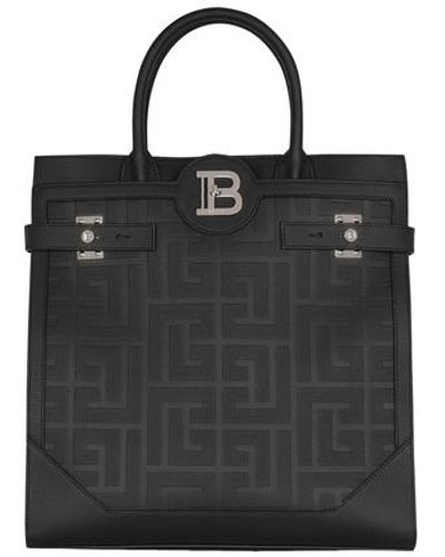 Balmain Cabas-Tasche B-Buzz 36 aus Monogramm-Canvas und Leder - Schwarz