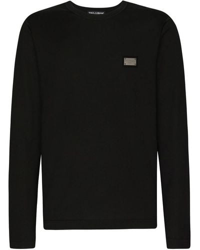 Dolce & Gabbana Long-sleeved T-shirt With Logo Tag - Black
