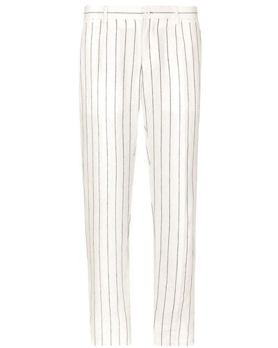 Dolce & Gabbana Pinstriped Linen Trousers - White
