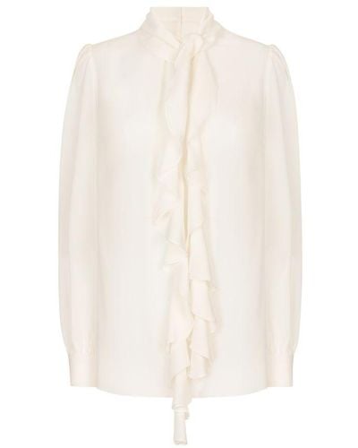 Dolce & Gabbana Georgette Blouse With Ruches - White