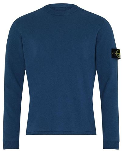 Stone Island Round Neck Sweater With Logo Patch - Blue