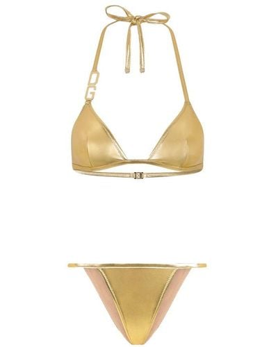 Dolce & Gabbana Triangle Bikini With Dg Logo - Metallic