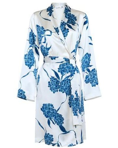 La Perla Silk short robe with florals - Blau