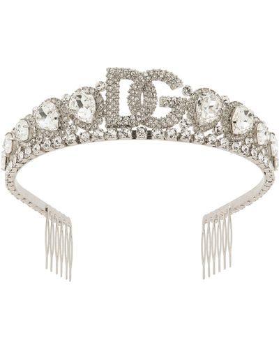 Dolce & Gabbana Diadème avec cristaux décoratifs et logo DG - Blanc