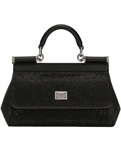 Dolce & Gabbana Small Sicily Bag With Rhinestones - Black