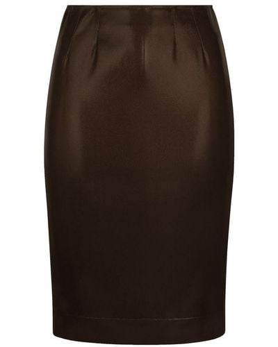 Dolce & Gabbana Midi Skirt In Shiny Satin - Brown