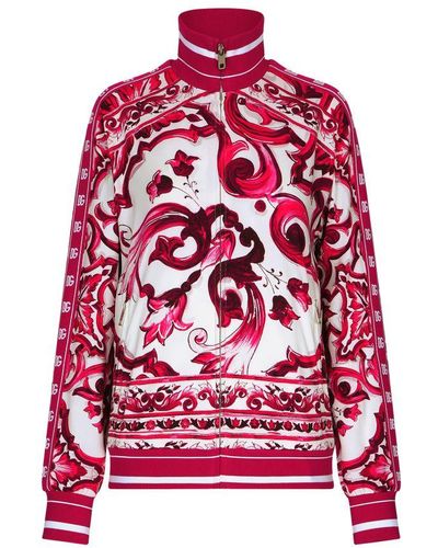 Dolce & Gabbana Cady Sweatshirt With Maiolica Print And Zip - Red