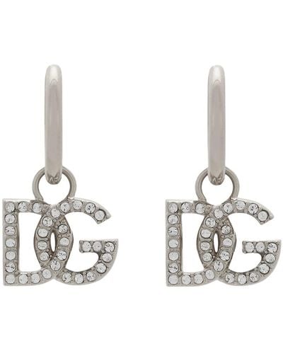 Dolce & Gabbana Creole Earrings With Logo Pendant - Metallic