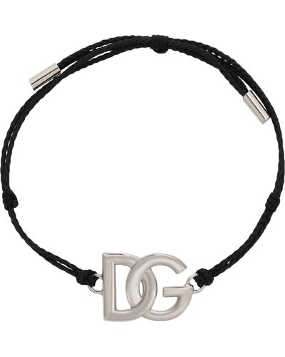 Dolce & Gabbana Bracelet cordon avec grand logo - Noir