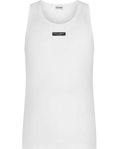 Dolce & Gabbana Two-way stretch cotton tank top with logo label - Blanc