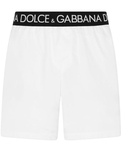 Dolce & Gabbana Mid-Length Swim Trunks With Branded Stretch Waistband - White