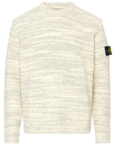 Stone Island Round Neck Jumper With Logo Patch - White