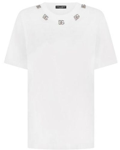 Dolce & Gabbana Jersey T-shirt With Crystal Embellishment - White
