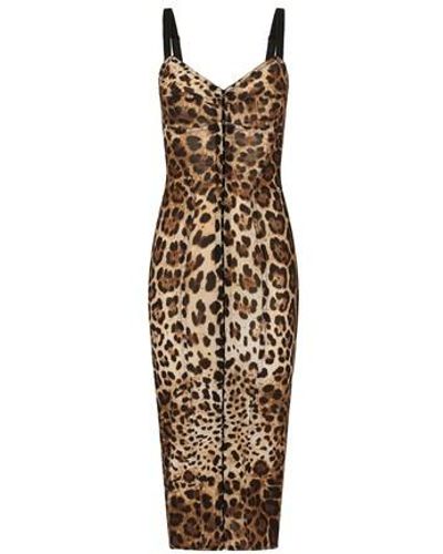 Dolce & Gabbana Longuette-Kleid aus Marquisette mit Leopardenprint - Braun