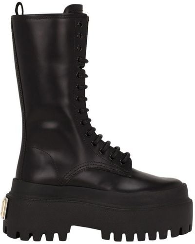 Dolce & Gabbana Platform Leather Combat Boots - Black