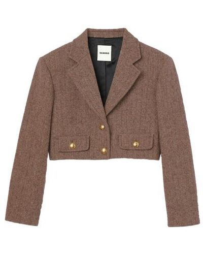 Sandro Structured Cropped Jacket - Brown