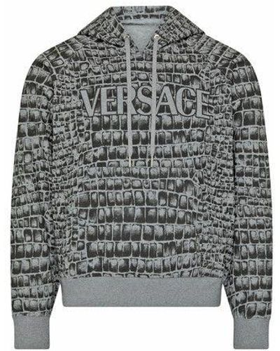 Versace Grey Hoodie With Pinned Logo Print main image 1