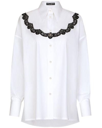 Dolce & Gabbana Oversize Poplin Shirt With Lace Inserts - White