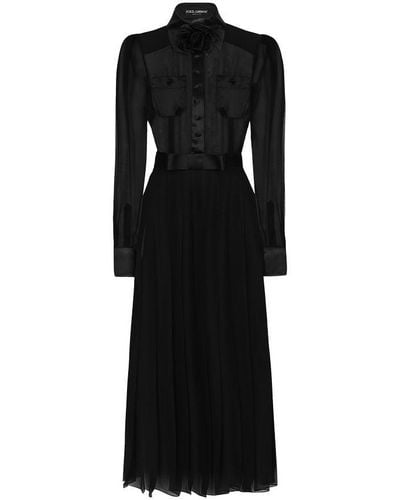 Dolce & Gabbana Chiffon Calf-Length Shirt Dress - Black