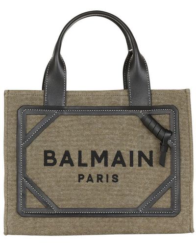 Balmain B-Army Small Canvas Shopping Bag With Leather Inserts - Metallic