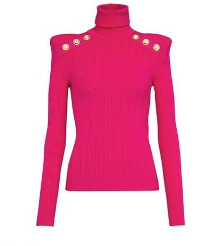 Balmain Knit Jumper With Gold-tone Buttons - Pink