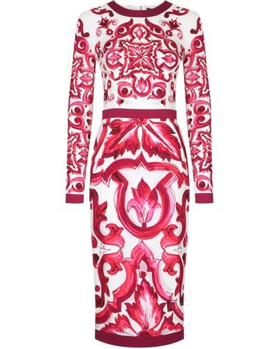 Dolce & Gabbana Midikleid aus einem Seidengemisch - Rot