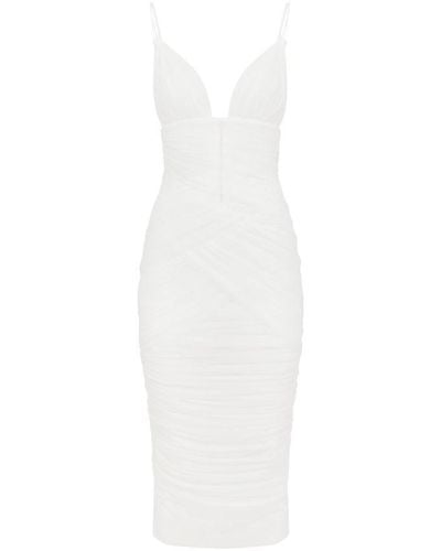 Dolce & Gabbana Tulle Draped Calf-length Dress - White