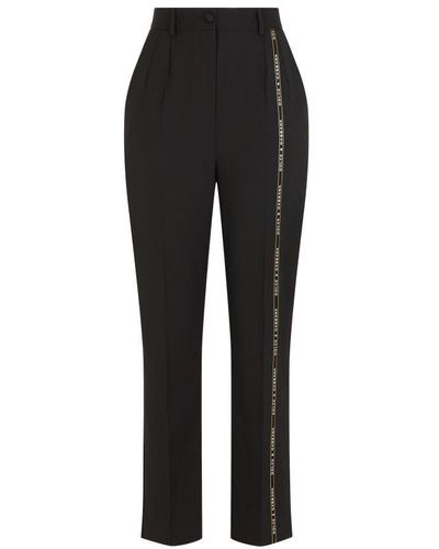 Dolce & Gabbana Woollen Trousers With Branded Selvedge - Black