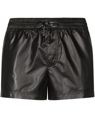 Dolce & Gabbana Logo Tape Short Nylon Swim Trunks - Black