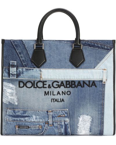 Dolce & Gabbana Sac de shopping grand modèle en patchwork de denim - Bleu