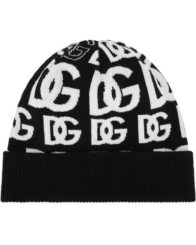 Dolce & Gabbana Cashmere Hat With All-Over Dg Logo - Black