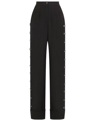 Dolce & Gabbana Piqué Palazzo Trousers With Buttons - Black