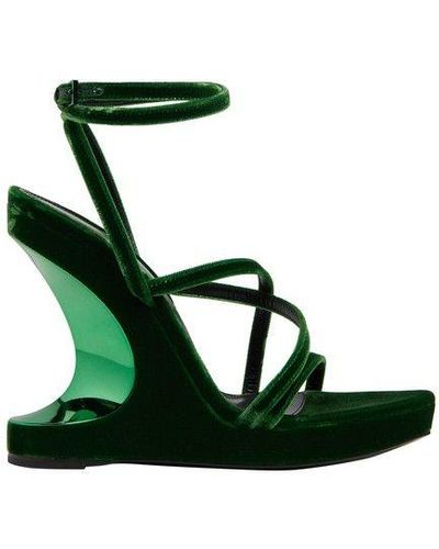 Tom Ford Velvet Wedge Sandals - Green