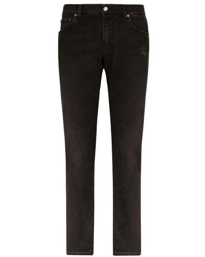 Dolce & Gabbana Slim Fit Stretch Denim Jeans With Subtle Abrasions - Black