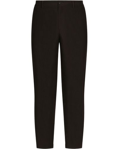 Dolce & Gabbana Pantalon en lin avec étiquette logo - Noir