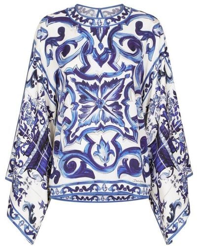 Dolce & Gabbana Silk-blend Majolica Print Top - Blue